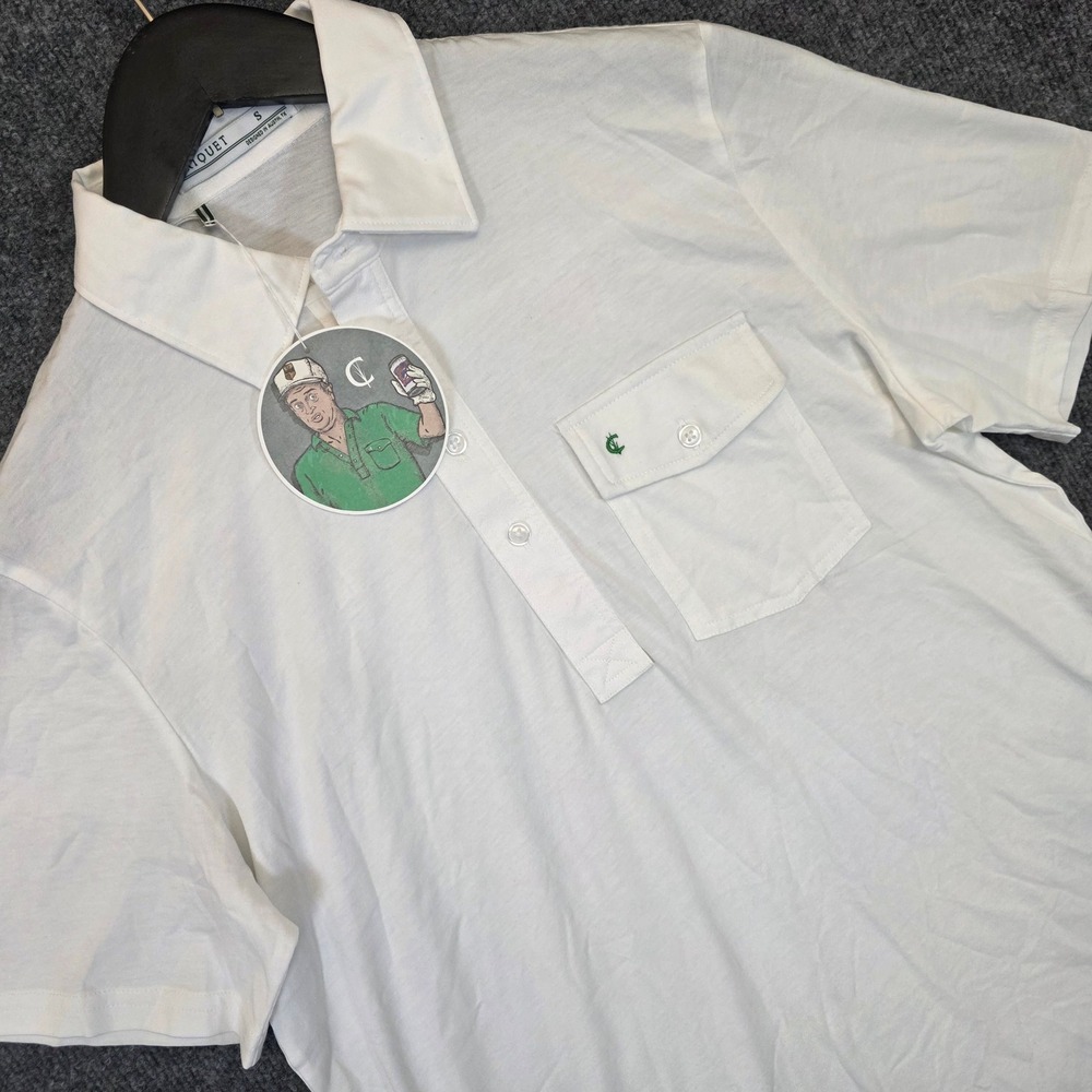 Criquet Polo Shirt Mens Small White Pima Cotton Short Sleeve Classic Pocket Logo